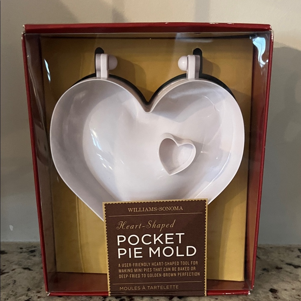 Williams Sonoma White Heart-Shaped Pocket Pie Mold with Red Trim